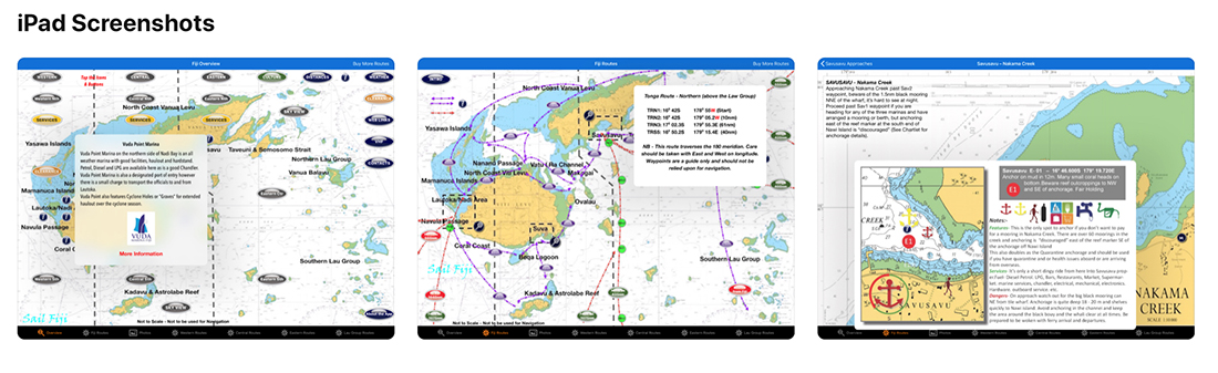 iPad screen shots for Sail Fiji